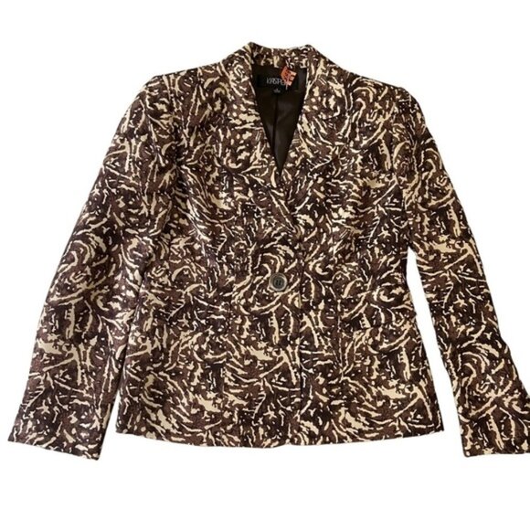 Kasper Pure Silk 2-Piece Blazer  Camisole Brown Black Cream Abstract Size US 8 - Picture 4 of 16